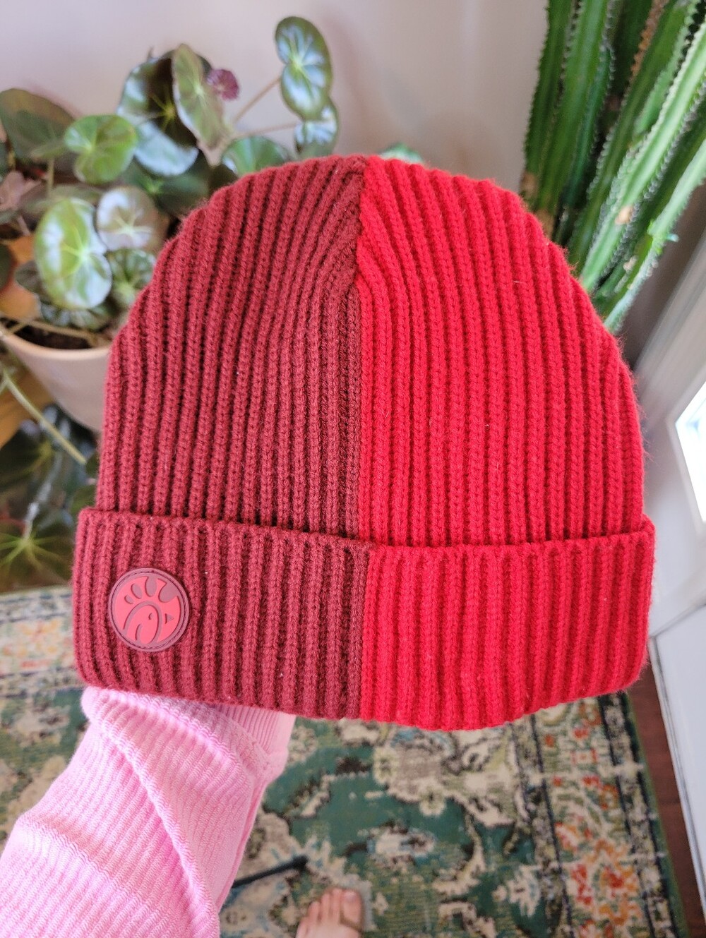 Chick‑fil‑A Cuffed Knit Red Color Block Beanie, Size One Size